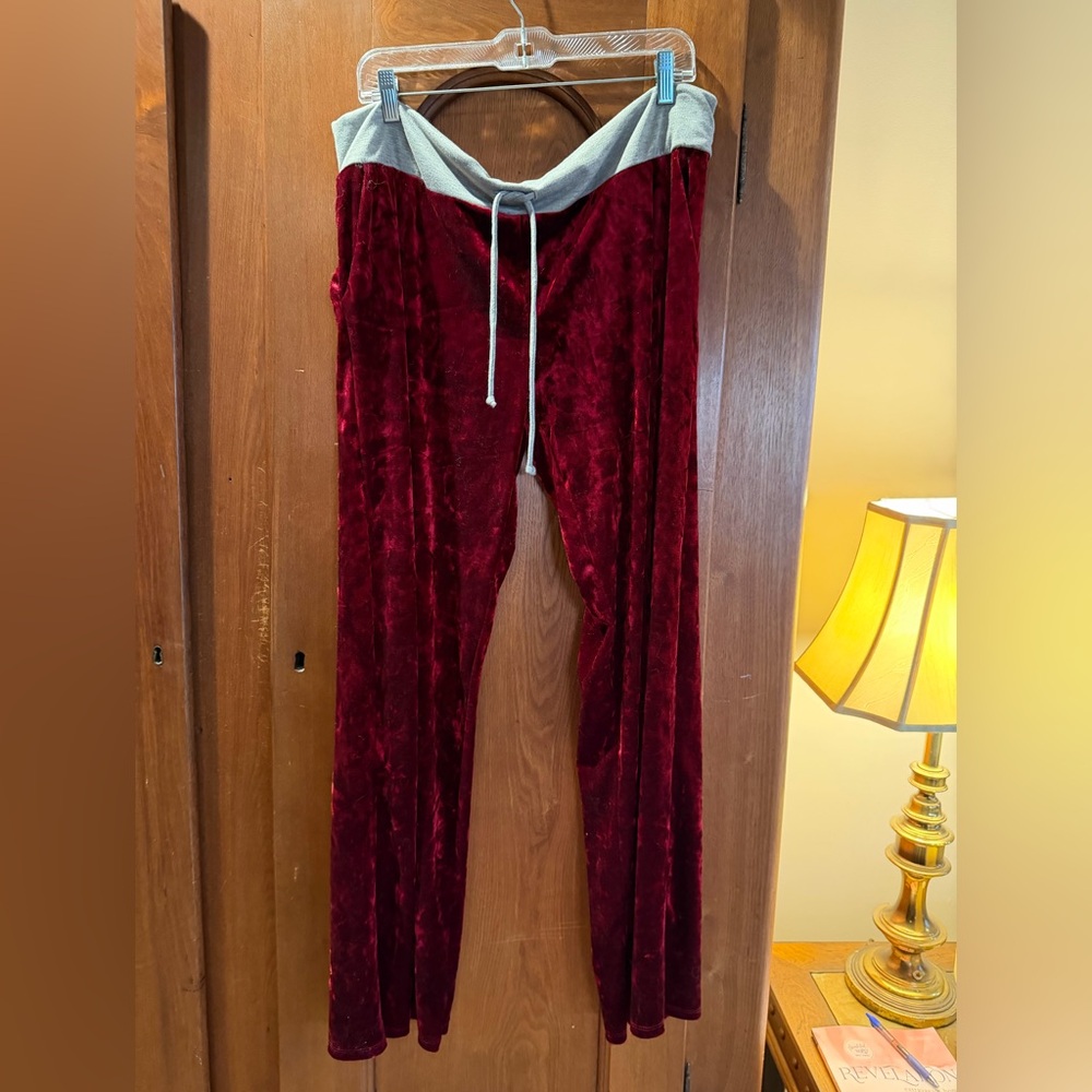 Plush Velvet Joggers in Deep Red